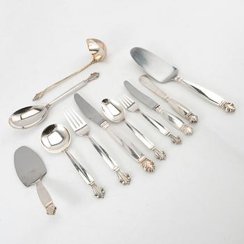 Johan Rohde, Bestick 107 dlr "Dronning/Acanthus" sterlingsilver, för Georg Jensen.