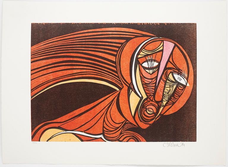 CECIL SKOTNES, färlitografi, signerad och daterad -74. Numrerad 16/100.