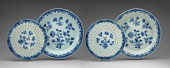 440. A pair of large blue and white serving dishes with strainers, Qing dynasty, Qianlong (1736-95).