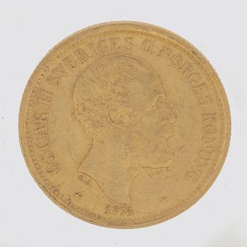 A gold coin, 20 swedish kronor, 1875, weight c 9 g.