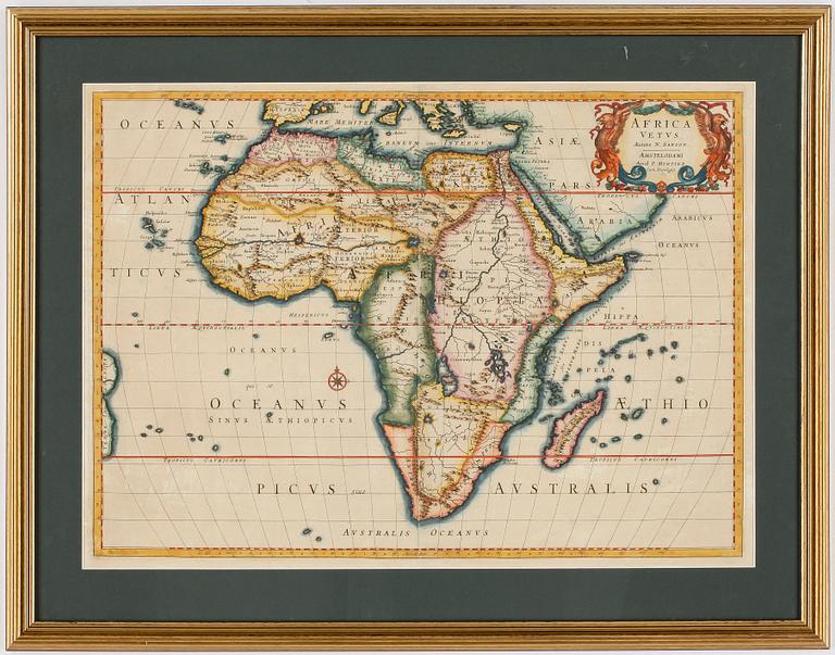 KARTA, "Africa vetus", Nicolas Sanson, efter, utgiven första gången 1650.