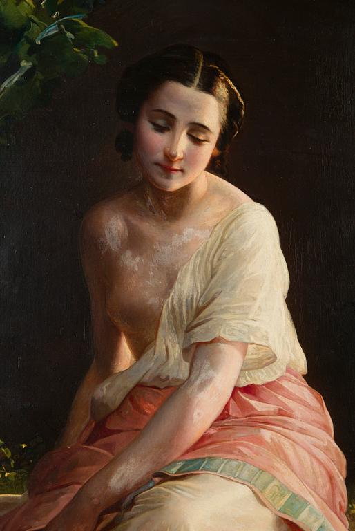 Okänd Konstnär, 1800-tal, Efter August Riedel (1799-1883), Kvinna vid Dammen.