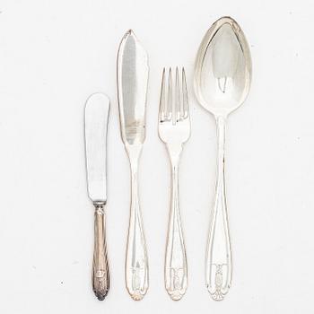 Bestickservis, 35 delar, silver, modell Vasa, GAB, Stockholm, 1924-58.