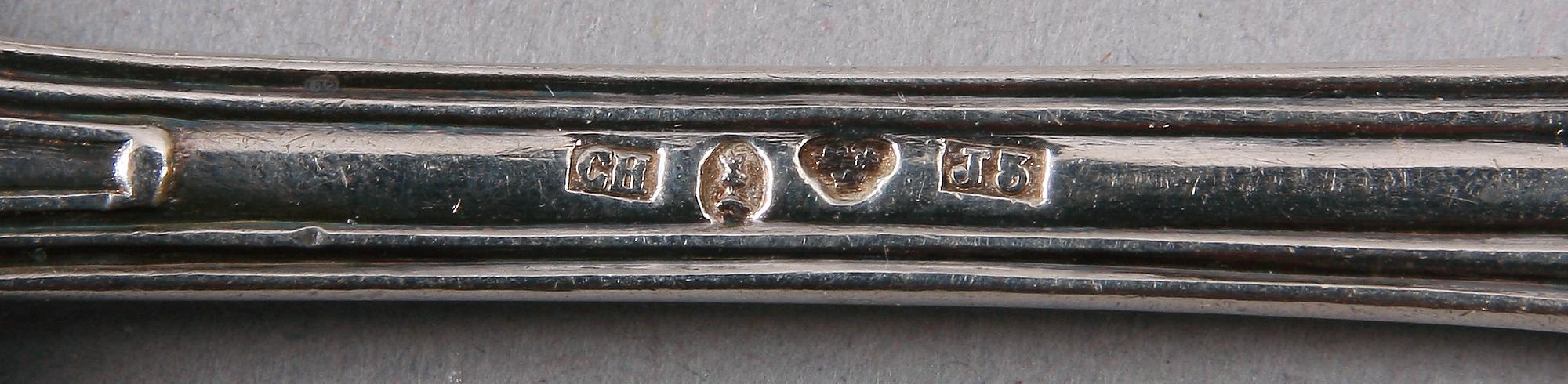 BESTICK, 11 st, silver, "Snäck", Möllenborg Stockholm. 1800-tal.