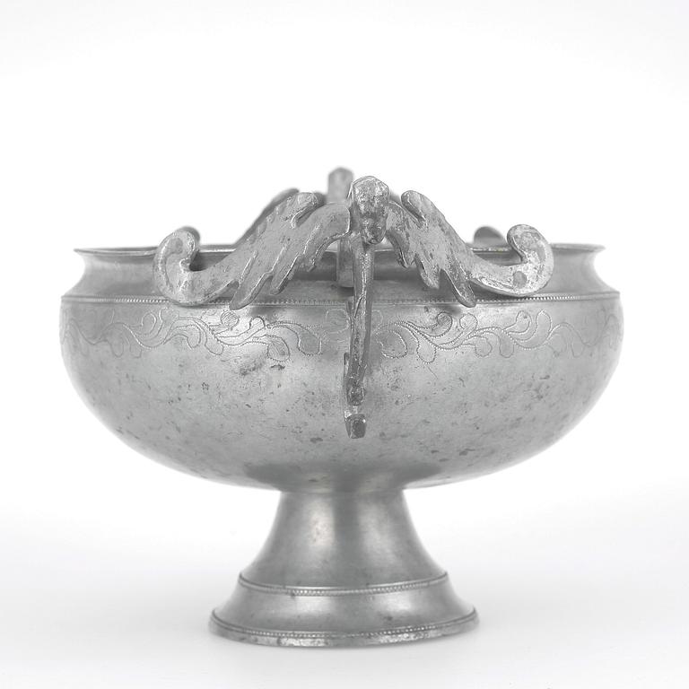 BRÄNNVINSSKÅL, tenn, Gottlob Friedrich Bauman, verksam 1789-1826(31) Hudiksvall.