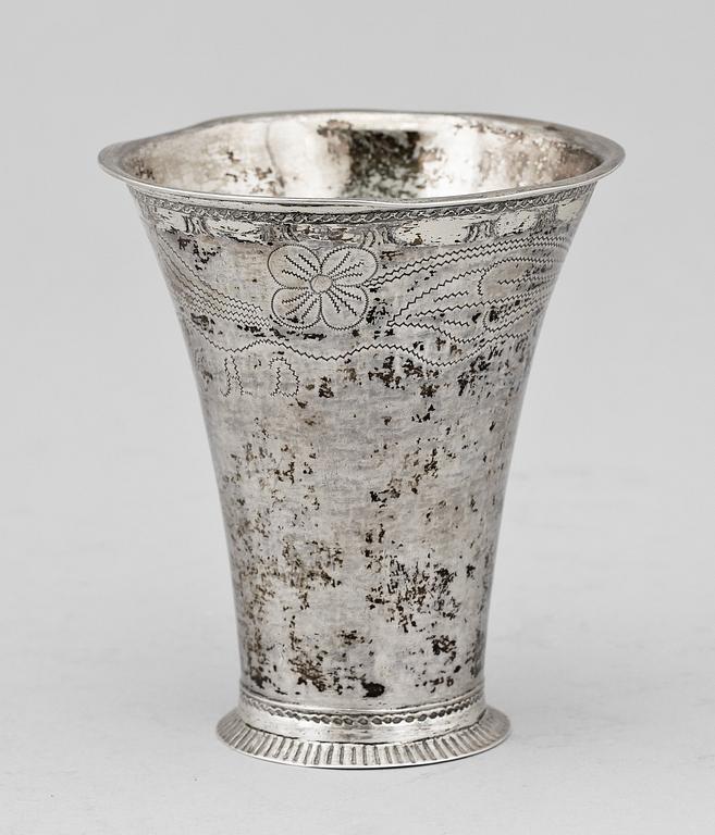 BÄGARE, silver, Johan Fredrik Hollman, Skänninge 1780. Tot vikt ca 76 g.