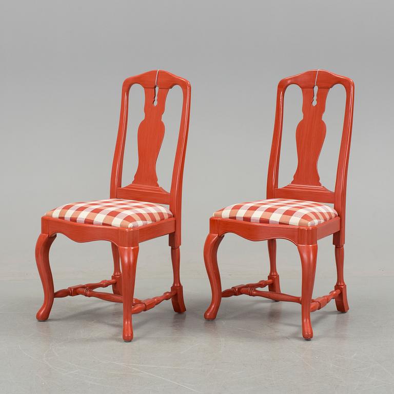 A SET OF EIGHT 1990's 18th CENTURY STYLE RED PAINTED CHAIRS.