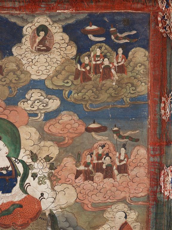 THANGKA (2), Bodhisattvas omgivna av buddhistiskt panteon, Beijing School, 1920-tal.