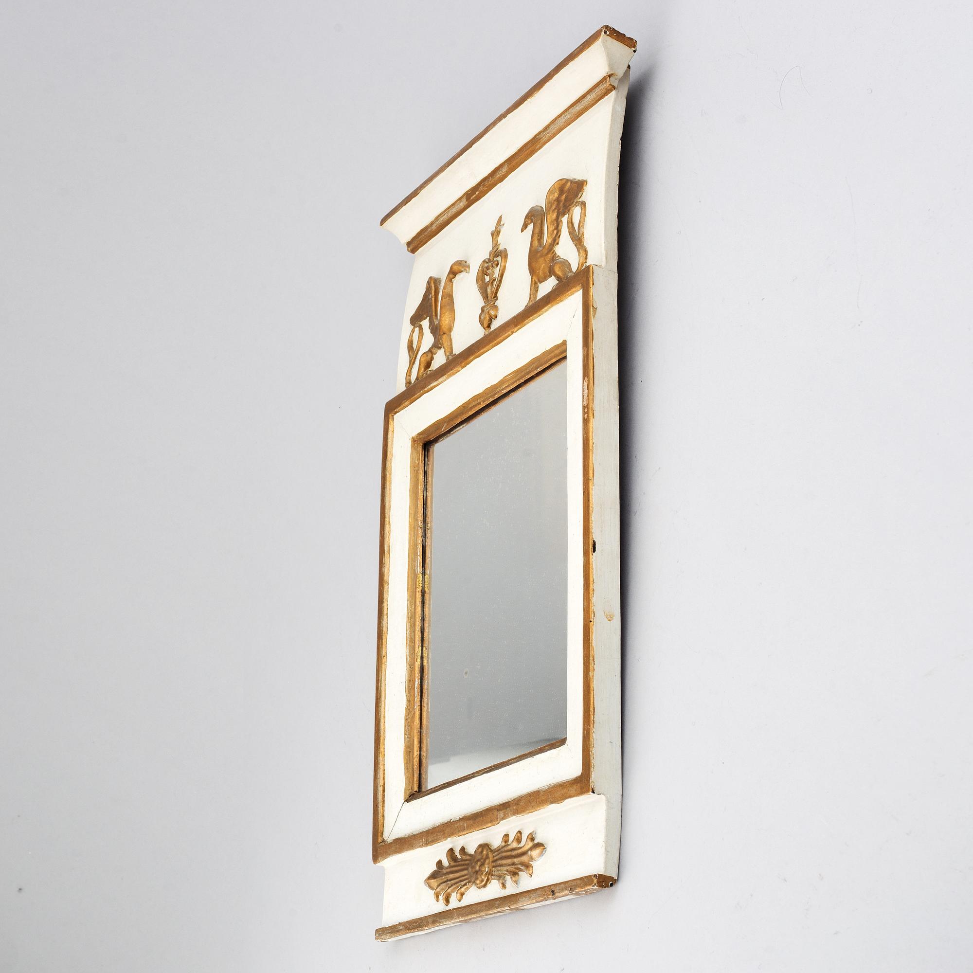 Spegel, 1800-tal, empire, signerad J. Stork, Johan Stork, Kalmar (1788-1846), troligen Hallstämplad.