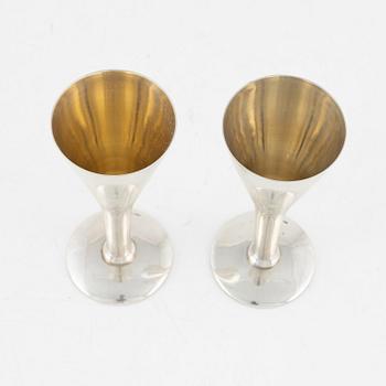 Snapsglas, 6 st, silver, MGAB, Uppsala, 1934.