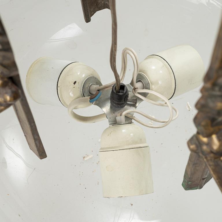 An Art Nouveau glass and brass ceiling light, Arvid Böhlmarks Lampfabrik, early 20th Century.