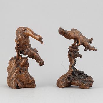 Two Chinese root scultpures, late Qing dynasty.