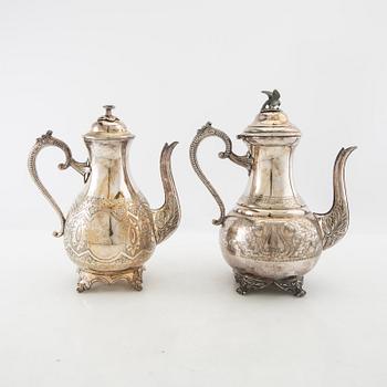 Coffee pots 2 pcs around 1900 silver-plated.