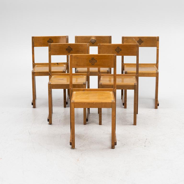 Sven Markelius, chairs, 6 pieces, 'Orkesterstolen', mid-20th century.