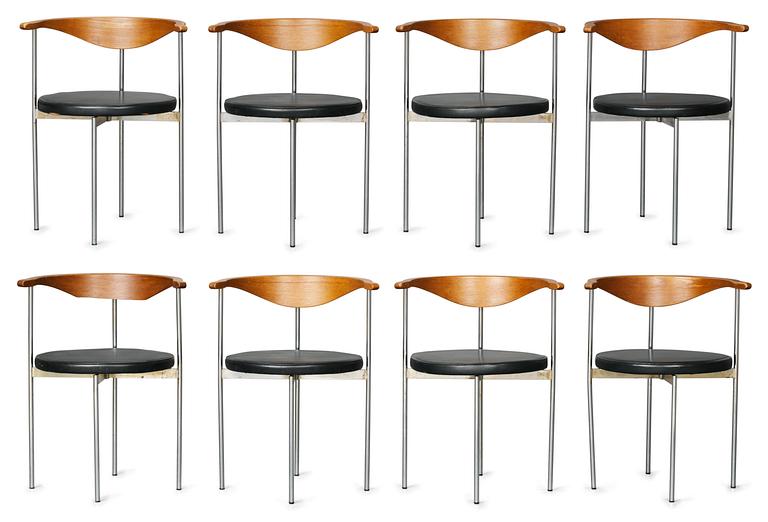 A set of 8 Fredrik Sieck chairs, Fritz Hansen, Denmark.