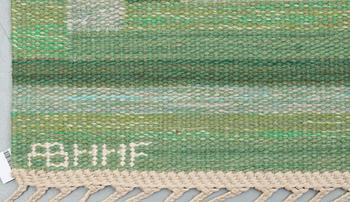 RUG. "Ostia grön". Flat weave. 203 x 141 cm. Signed AB MMF BN.