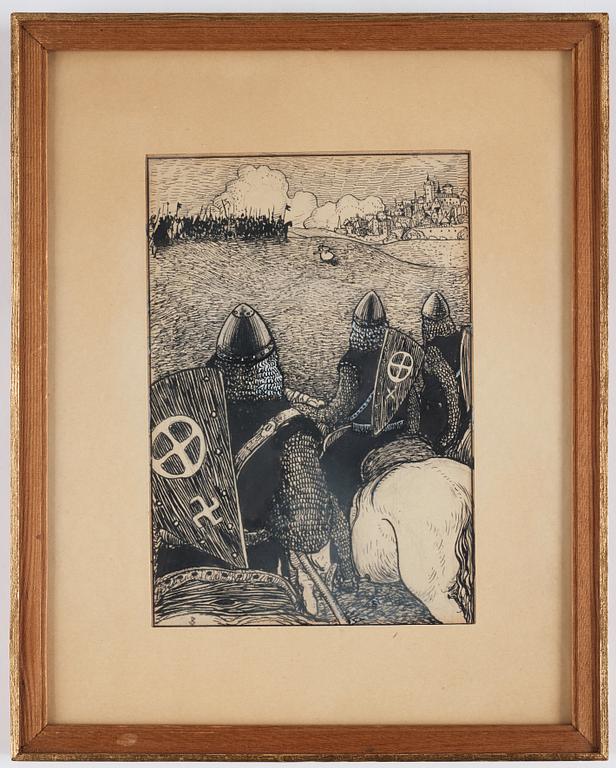 John Bauer, Stridsscen med riddare.