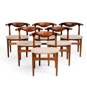 Knud Faerch, a set of six teak 'Cowhorn model 251 chairs', Slagelse Møbelvaerk, Denmark, 1950-60s.