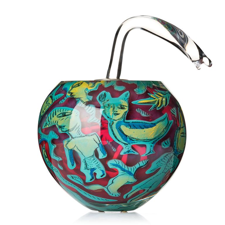 Ulrica Hydman-Vallien, a unique "Kabale" glass sculpture/ vase, Kosta Boda, Sweden 1987.