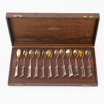A set of twelve parcel gilt silver spoons, mark of Nya Guldsmedsaffären Göte Persson, Vilhelmina, Sweden 1946.