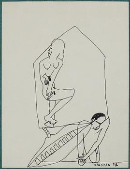 Hans Viksten, 4 framed indian ink drawings, signed and dated -70, -72, -74, -78.