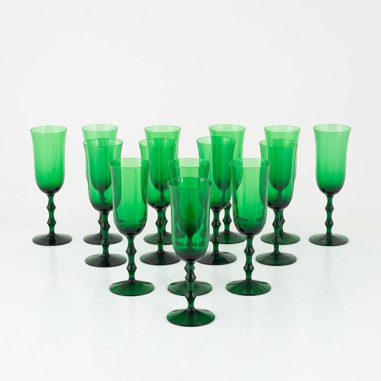 Simon Gate, a set of 14 champagne glasses, "Salut", Orrefors Sandvik, mid-20th century.