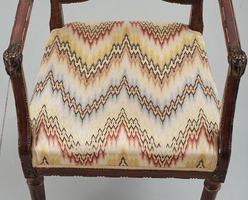 A pair of, probably Italian, 19th c. armchairs from Queen Victoria, Solliden. The embroidery by King Gustav V.