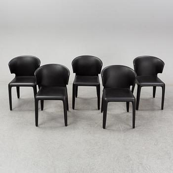 A set of five Hannes Wettstein 'Hola' black leather chairs, model 367, Cassina, Italy.