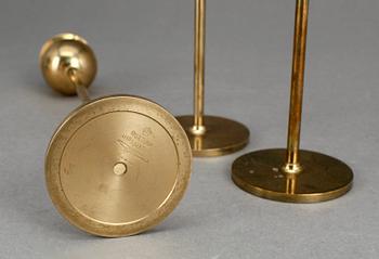 LJUSSTAKAR, 3 st, mässing, "Tulpan", Pierre Forsell, Skultuna, 1900-talets andra hälft.