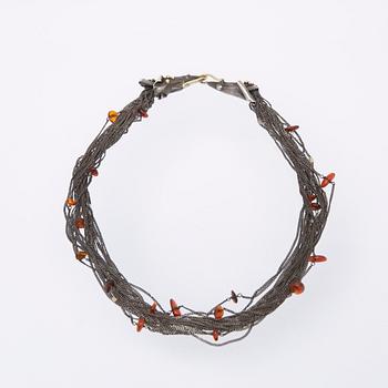 Necklace, oxidised silver and gold plating with amber stones, Ghita Ring, Denmark.