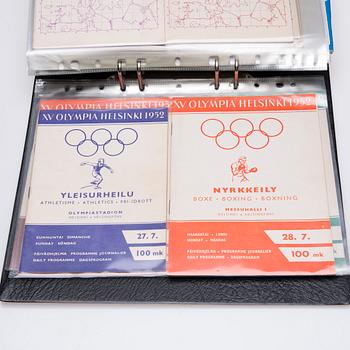 SPORTTIDNINGAR, INTRÄDESBILJETTER, PROGRAMBLAD,  1948-1960-tal, inkl från Olympiska Sommarspelen i Helsingfors 1952.