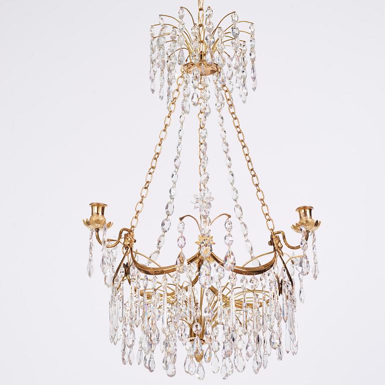 A late Gustavian three-light chandelier, late 18th century.