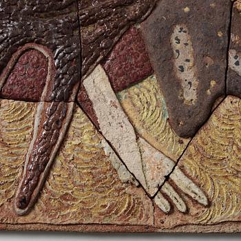 Tyra Lundgren, a stoneware relief 'Flying bird to the sun', Sweden 1960's.