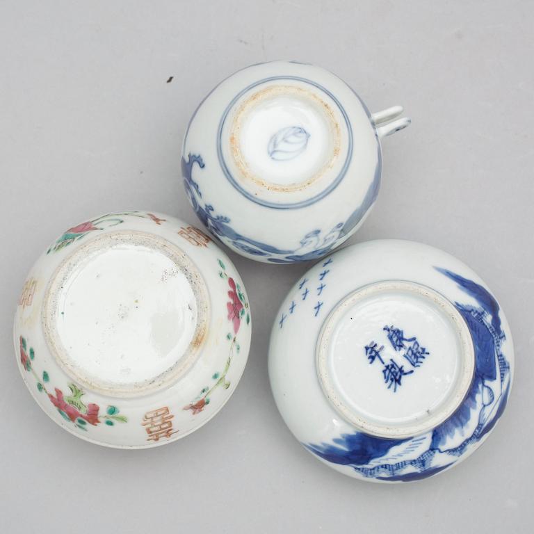 PARTI PORSLIN, 3 delar, Kina, 1800-1900-tal.