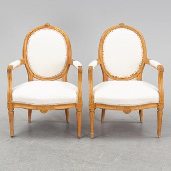 A pair of Gustavian armchairs, late 18th century.