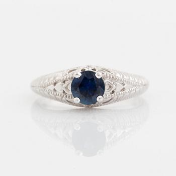 White gold and sapphire ring.