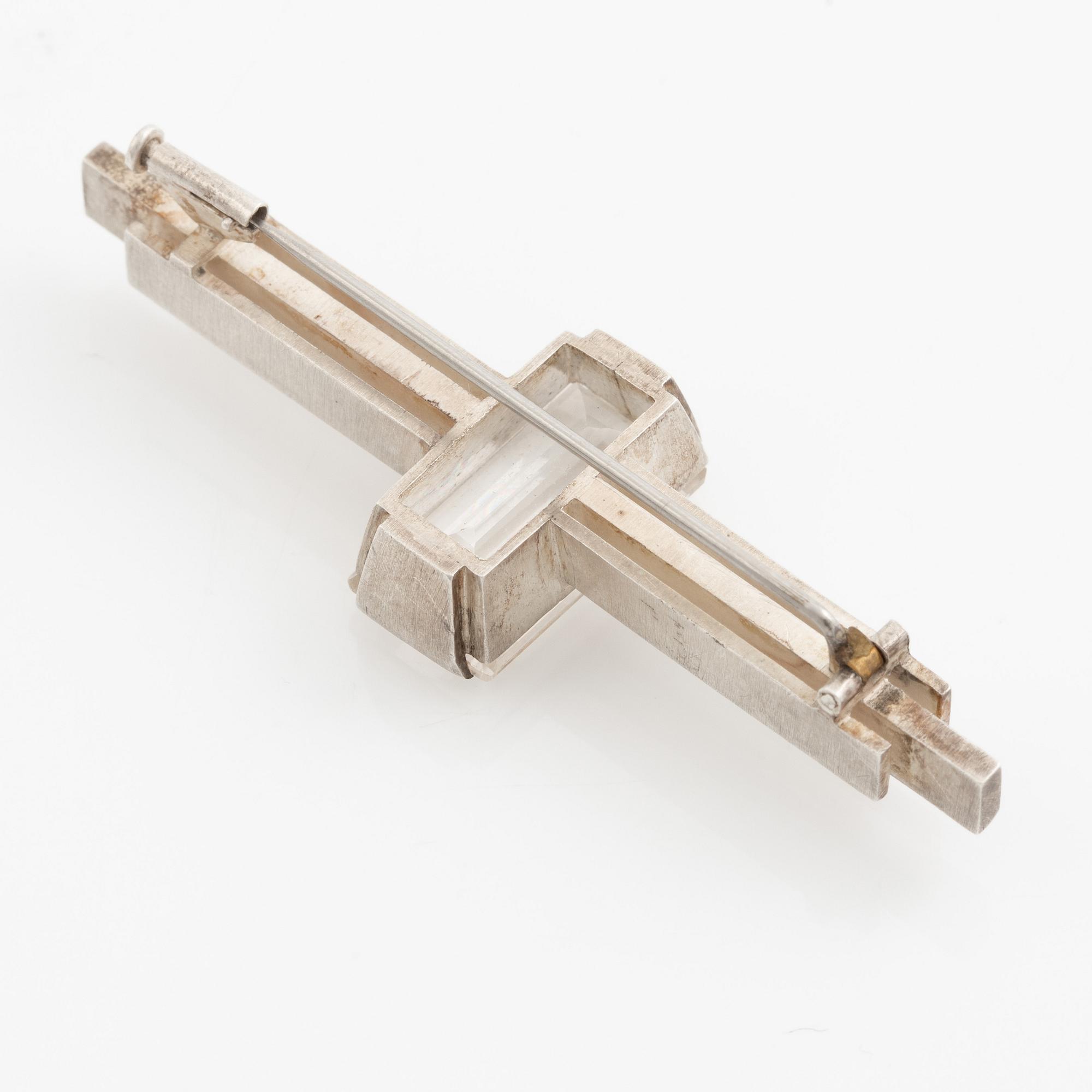 Brooch, silver with faceted rock crystal, Engelbert Stockholm 1946.