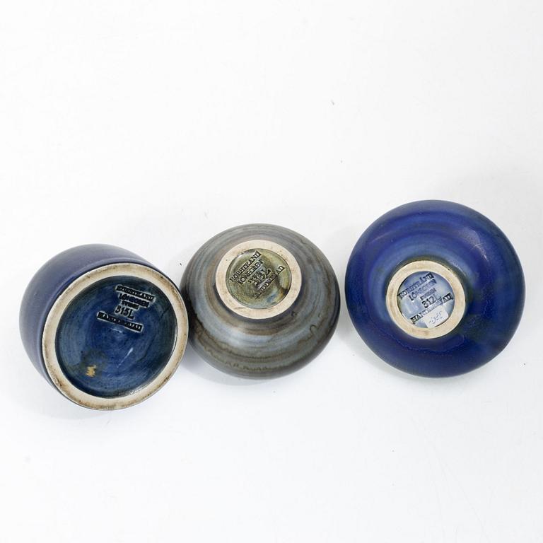Gertrud Lönegren, Five stoneware vases and a dish, Rörstrand, 1936–1941.