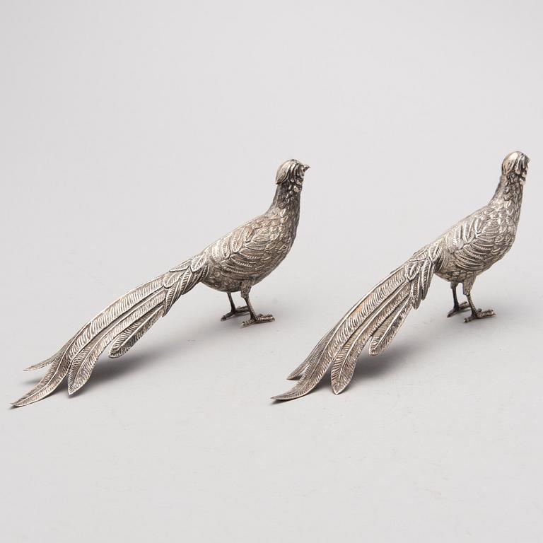 Two bird table decorations in silver, Spain after 1934.