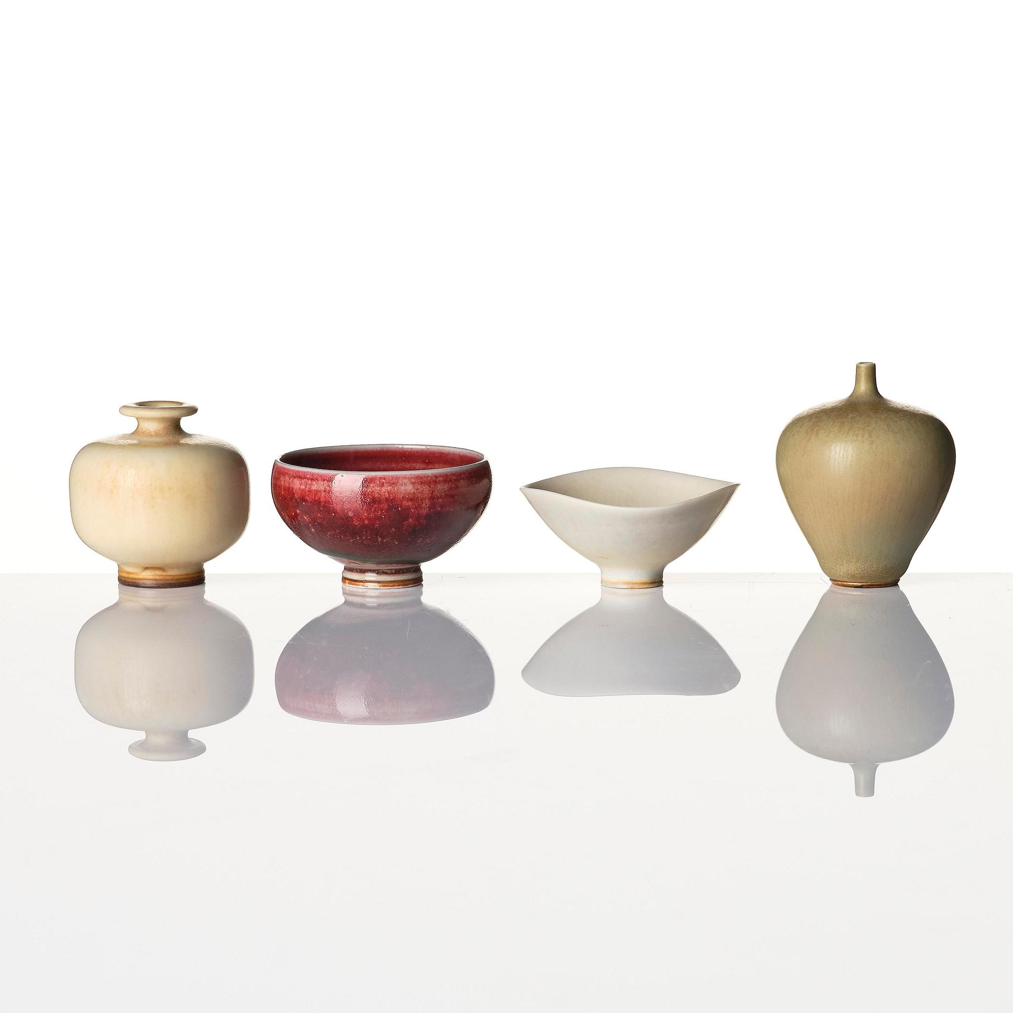 Berndt Friberg, a mahogany casket with stoneware miniatures, Gustavsberg Studio, no. 17.