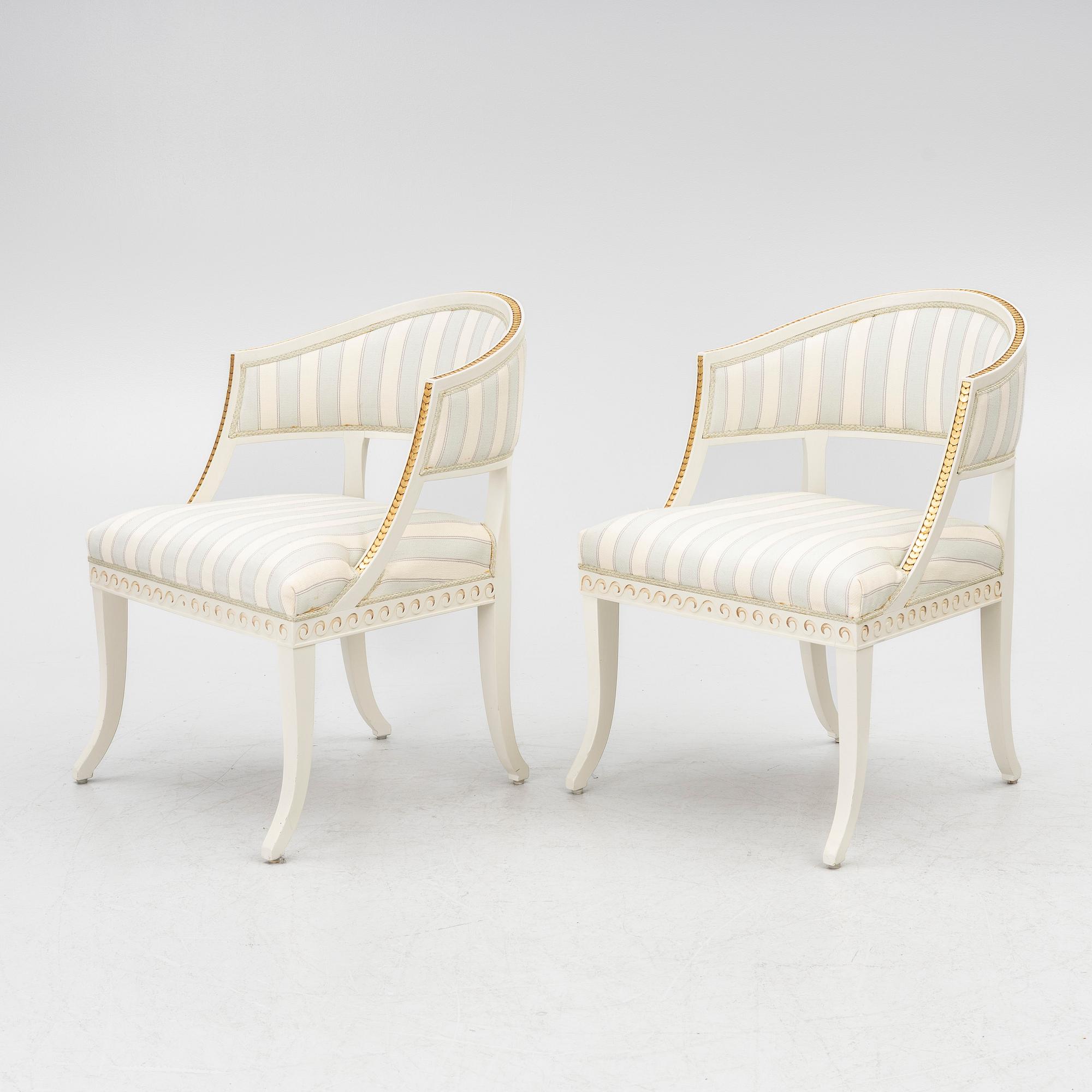 A pair of late-Gustavian armchairs, Sweden, 20th century.