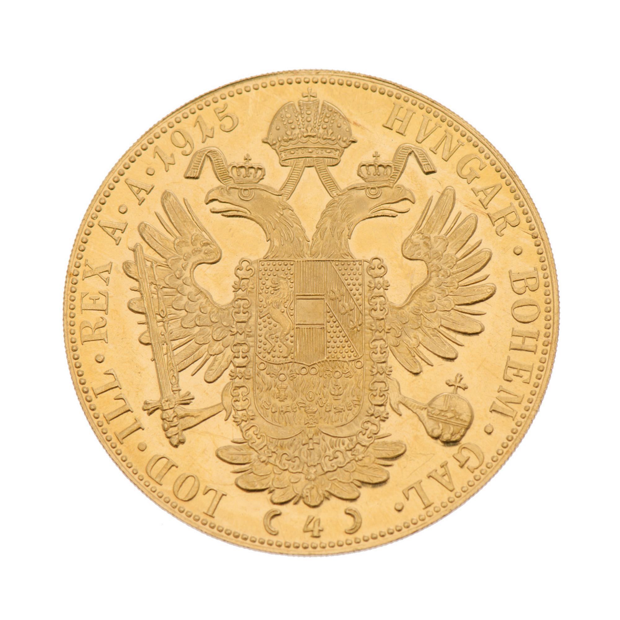 GOLDCOIN, 4 ducat, ca 23 k, FRANZ JOSEPH I 1915, Austria-Hungary. Weight ca 14 g.