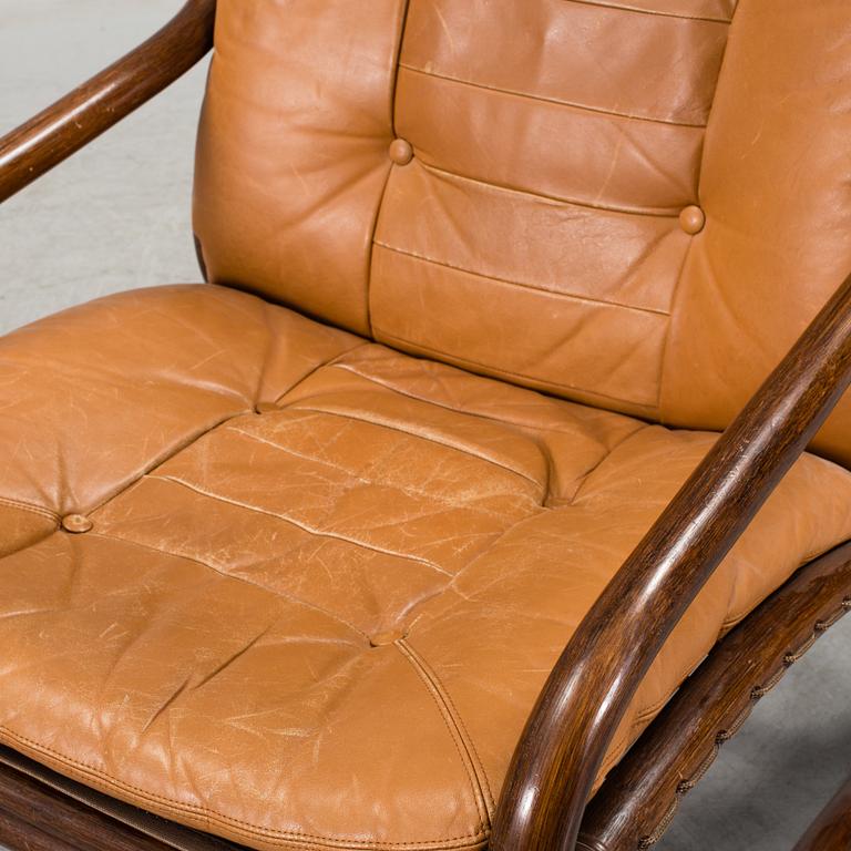 A bamboo and leather armchair, 1970's.