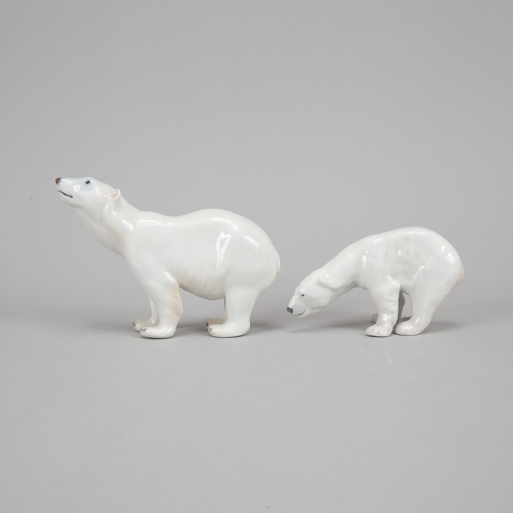 Royal Copenhagen, three porcelain polar bears, 238, 321 and 417, Denmark.