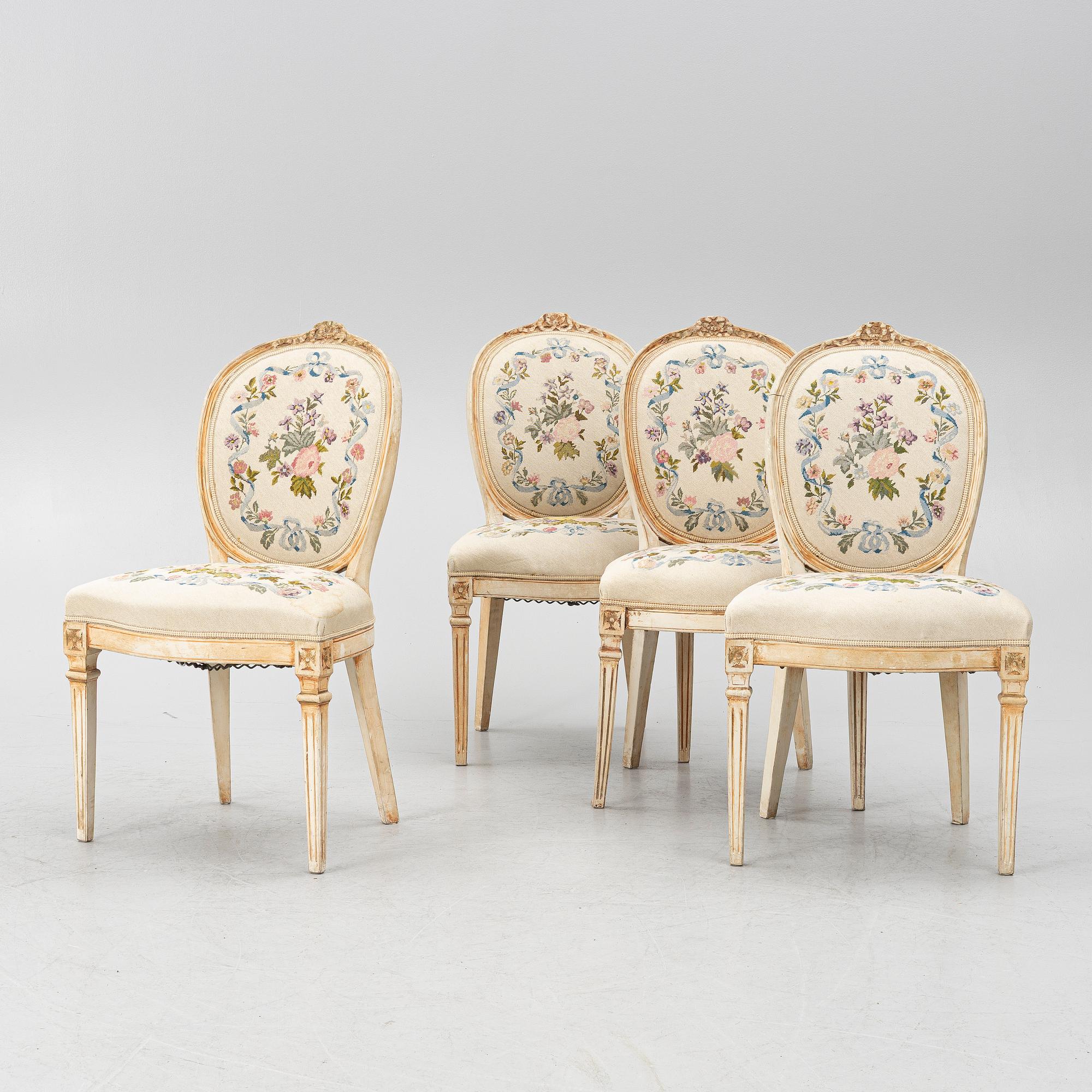 Four chairs, Louis XVI style, 20th century.