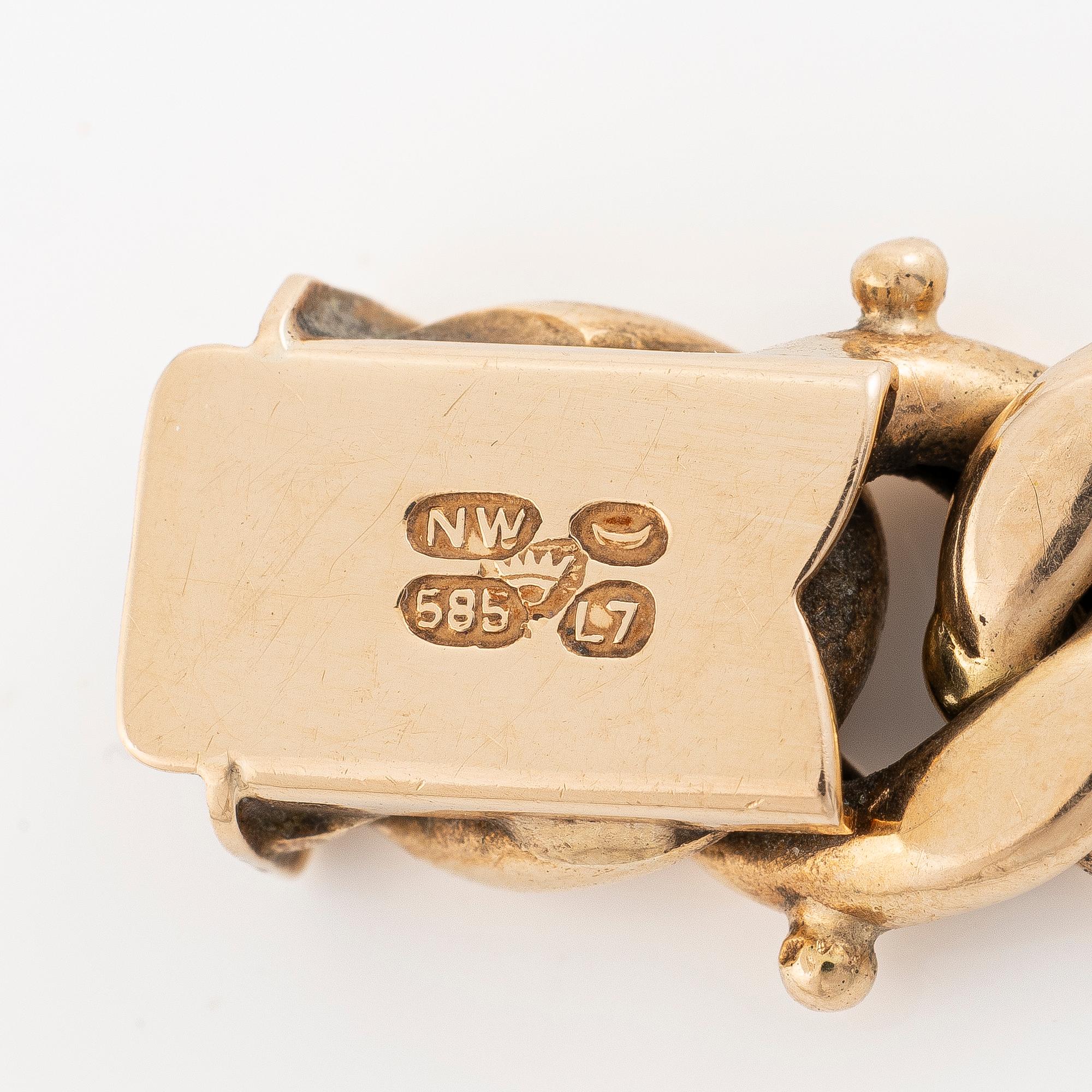 Armband, pansarlänk, 14K guld, Helsingfors 1964.