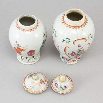 TEDOSOR med LOCK, två stycken, kompaniporslin. Qing dynastin, Qianlong (1736-95).