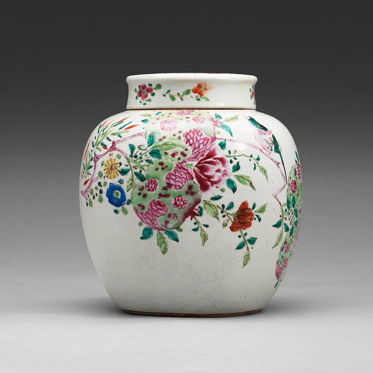 A famille rose jar with cover, Qing dynasty, 18th Century.