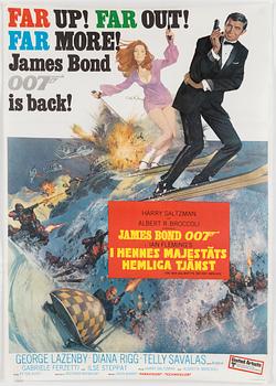 FILMAFFISCH, offset, James Bond "I hennes majestäts hemliga tjänst", United Artists, Tryckeri AB Småland, Jönköping,1969.