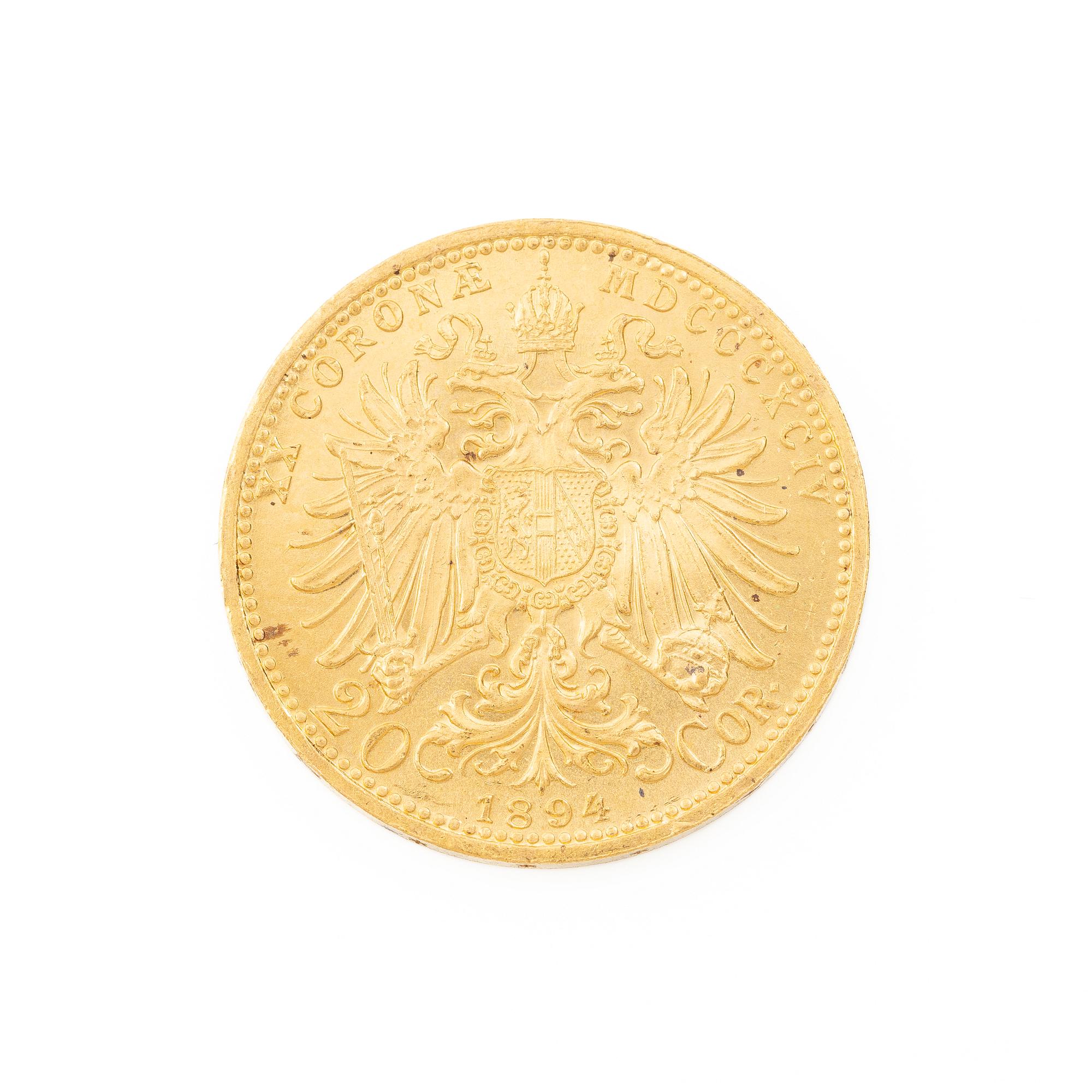 Gold coin, Austria-Hungary, 20 Corona, 1894.